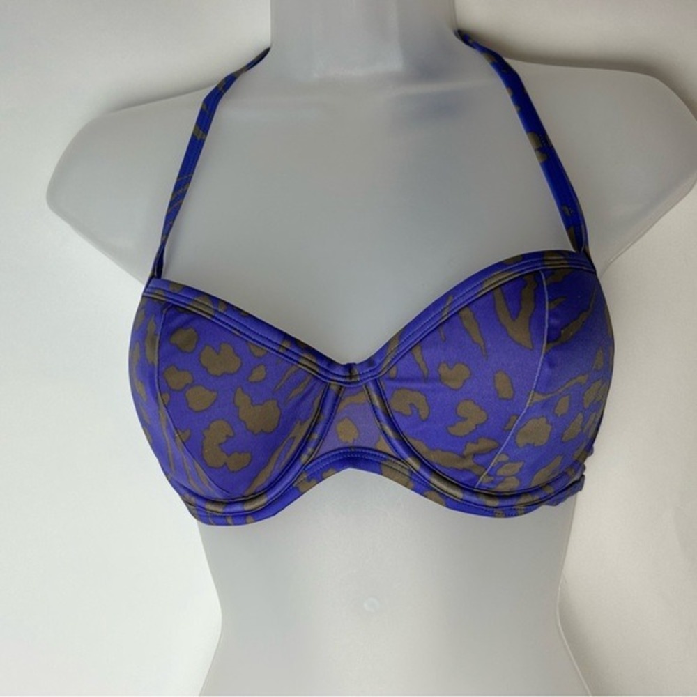 Victoria's Secret Purple & Tan Floral Swim Wire Strappy Bra 34C